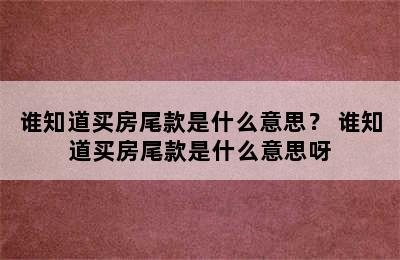 谁知道买房尾款是什么意思？ 谁知道买房尾款是什么意思呀